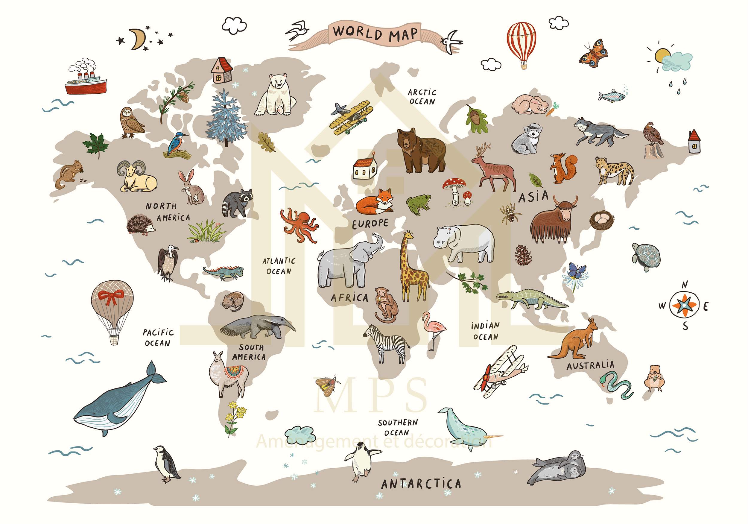 Papier peint personnalisé carte du monde